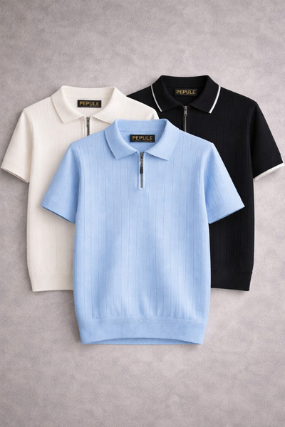 oneoff Σετ 3 τεμαχίων Premium με λεπτομέρεια στο γιακά, πλεκτό μπλουζάκι