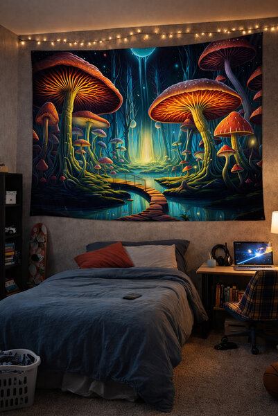 Vendini Kaliteli Kumaş , Mantar Ormanı Duvar Örtüsü Duvar Halısı Wall Tapestry