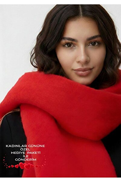 Bermody Eșarfă pentru femei cu textura moale, roșu pufos, șal pentru umăr, 50...