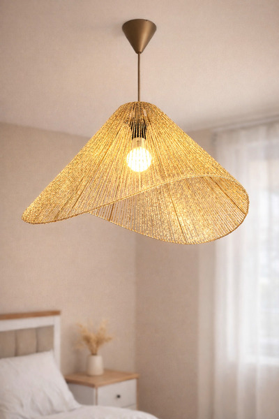 Bubihome ASİMETRİK MODERN AVİZE, GOLD METALİK İPLİ EL YAPIMI BOHEM AVİZE BÜYÜ...