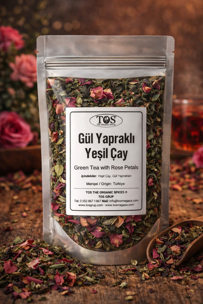 TOS The Organic Spices شاي بتلات الورد الأخضر - 40 جم (1. الجودة) الشاي الأخض...