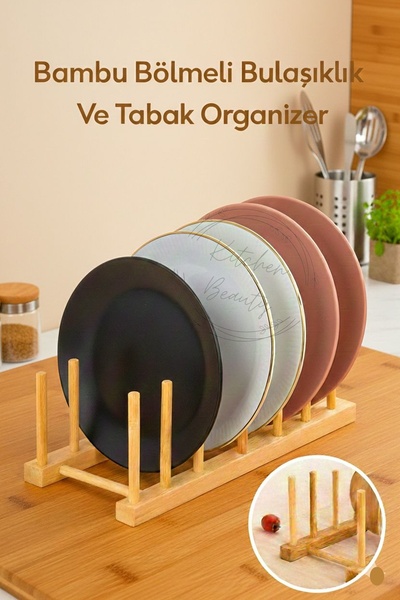 Kitchen Beauty Bölmeli Bambu Tabak ve Kapak Düzenleyici | Çok Amaçlı Mutfak O...