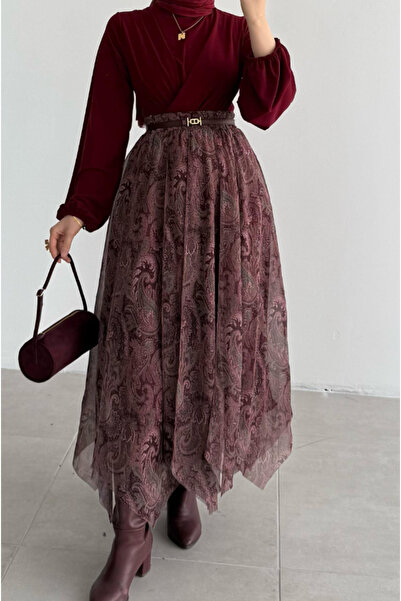 Molly Nelly Kadın Etnik Baskılı Şifon Astarlı Etek