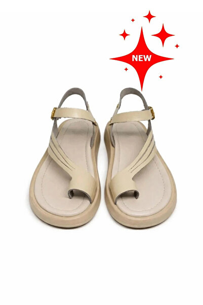 Lively Stylish Luna Women's Cream Genuine Leather Flip-Flop Flat Casual Comfo...