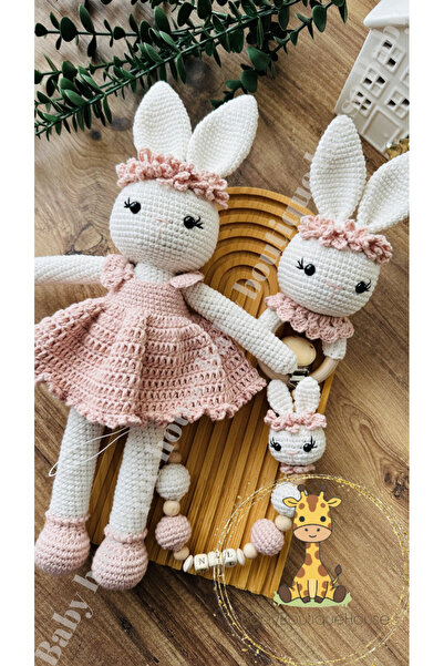 BABYBOUTİQUEHOUSE Amigurumi çiçek taçlı tavşan 3lü set