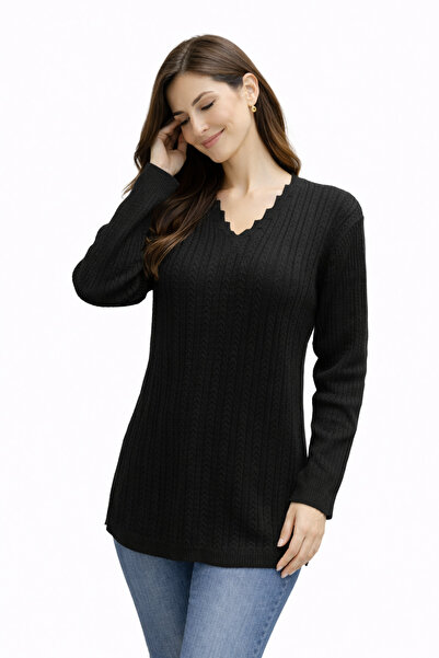 Fresh&Moda Women's V-Neck Knitwear Flexible Mother's Seasonal Sweater