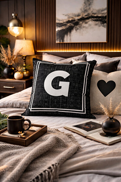 SasoHome Lettered Cushion Cover - Letter G - Decorative Digital Printed Cushi...