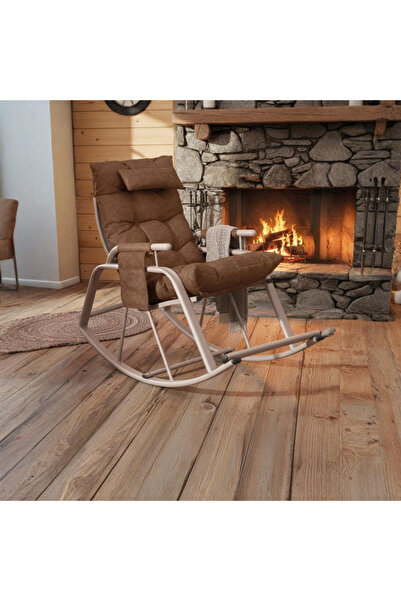 BURADABAK Sallanır Sandalye Pofuduk Minderli Kahverengi