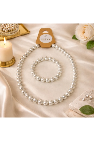velve Set perle Mallorca, colier si bratara asortata, 12mm, Alb
