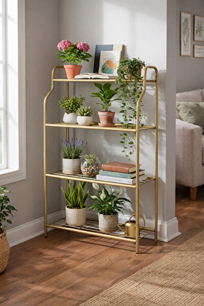 ARVİONHOME Modern Gold 4 Katlı Metal Çiçeklik Standı: Çok Amaçlı Mutfak,Kitap...