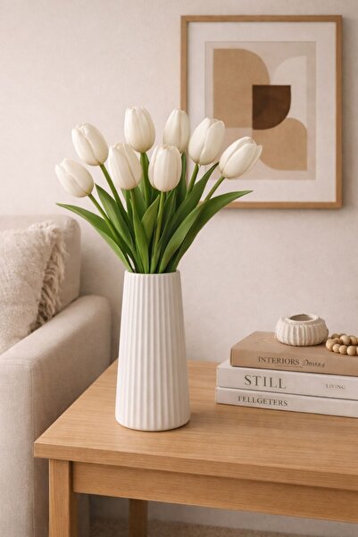 nevhan sanatevi Modern Dekorasyon İçin Şık Beyaz Çizgili Plastik Çiçek Vazo -...