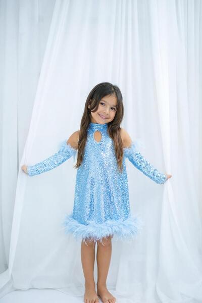 mon icone mavi payet elbise - elsa rengi