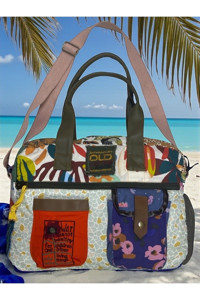 Old Cotton Vintage Casual Multicolor Small Travel Travel Shoulder Handbag 31C...