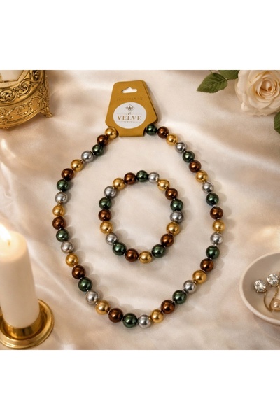 velve Set perle Mallorca, colier si bratara asortata, 10mm, Multicolor