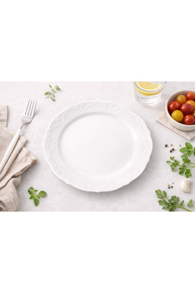 Porland Porselen Queen Beyaz 25 Cm 6lı Düz Servis Tabağı Sunum Tabağı (6 ADET)