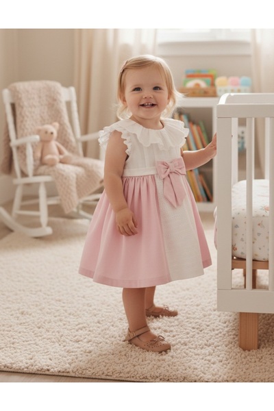 Butik Kız Bebek Brodeli Askılı Astarlı Fermuarlı Elbise