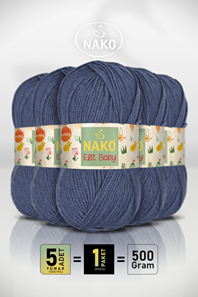 NAKO Elit Baby - 5372 İndigo Mavi - 5'li Paket - 100gr/250m - Bebek İpi - Ant...