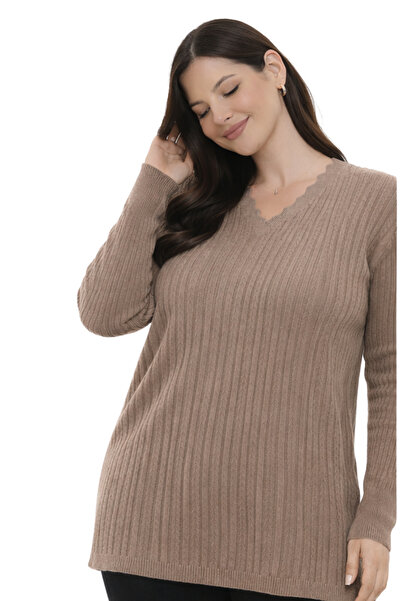 Elçelya Moda Women's V-Neck Knitwear Mother's Seasonal Lycra Sweater