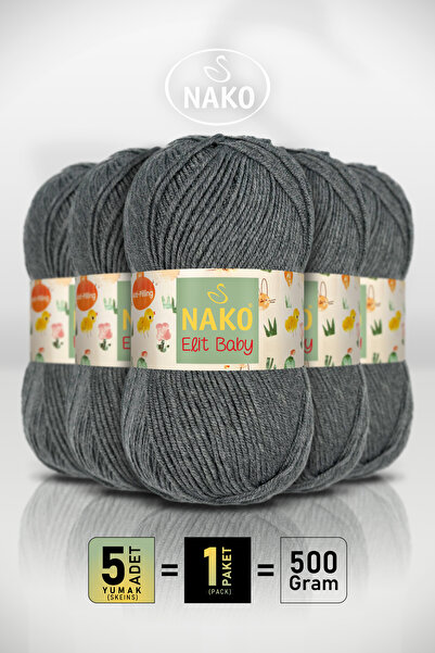 NAKO Elit Baby - 790 Koyu Gri Melanj - 5'li Paket - 100gr/250m - Bebek İpi - ...