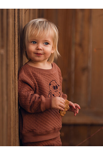 Antebies Organik Kahverengi Erkek Bebek Sweatshirt Eşofman Takımı