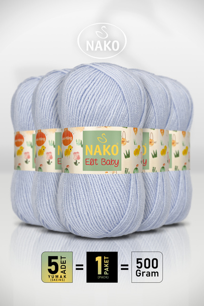 NAKO Elit Baby - 4687 Bebek Mavi - 5'li Paket - 100gr/250m - Bebek İpi - Anti...