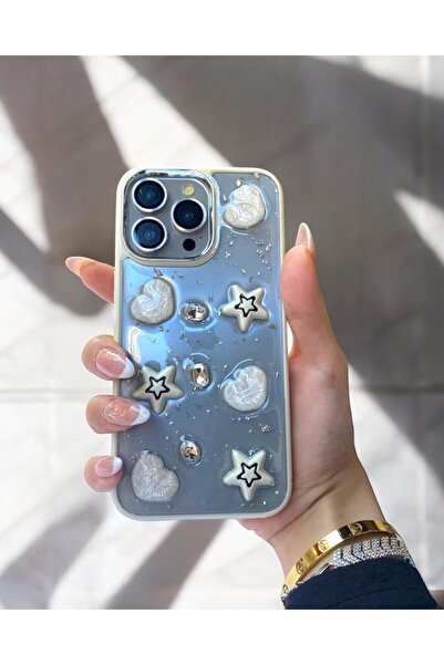 KILIF HOUSE Iphone 15 Uyumlu Simli Kalpli Yıldızlı Kılıf