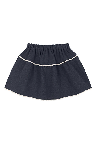 Antebies Gray Lace Detailed Girls' Skirt with Elastic Waist