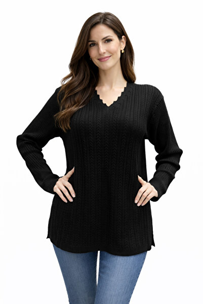 Elçelya Moda Women's V-Neck Knitwear Mother's Seasonal Lycra Sweater