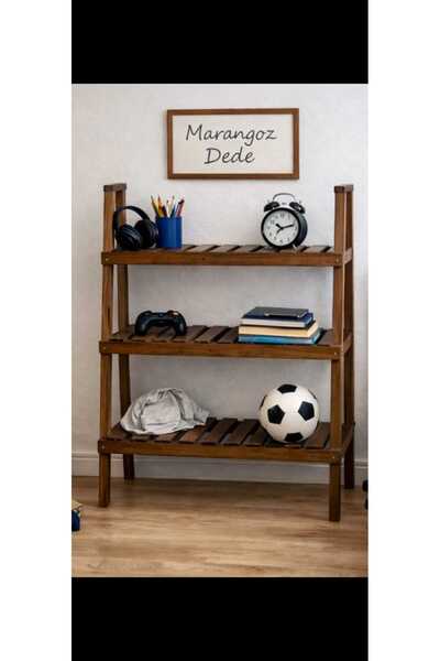 KOVANCI 3 Katlı Ahşap Ceviz Rengi Çiçeklik Havluluk Raf Saksılık