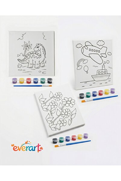 everart 3 adet Çocuk Tuval Boyama Seti - Çocuk Gelişim,20x20 Tuval, Boya Seti...