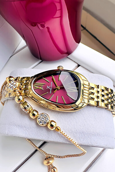 Daniel Klein Kadın Kol Saati, Su Geçirmez Gold Bordo Kadran Çelik Kordon GDKB...