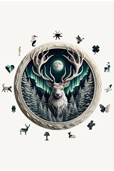 NCPUZZLES Special Shaped Wooden Puzzle - Deer&Moon - 49 cm X 49 cm Puzzle