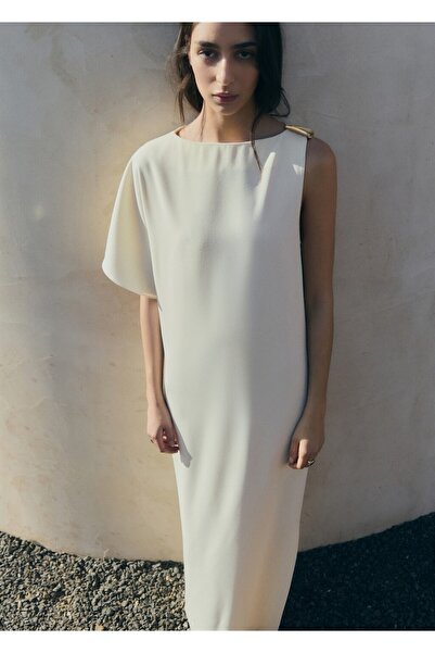 MANGO Woman Asimetrik kollu uzun elbise