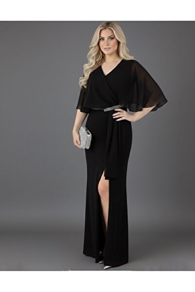 Phoenix Women Şifon Detaylı Taşlı Kemerli  Abiye Elbise