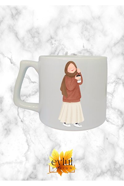 Eylül Design Girl with Hijab Themed Special Design Printed Luxury Ceramic Mug...