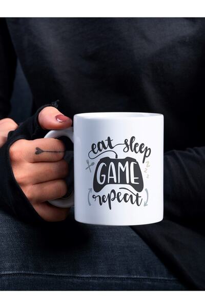 Eylül Design كوب قهوة مطبوع عليه تصميم خاص من Eat Sleep Game Repeat Gamer-gamer
