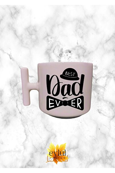 Eylül Design Cream Color T Handle Dad Special Design Printed T Mug Latte Glass