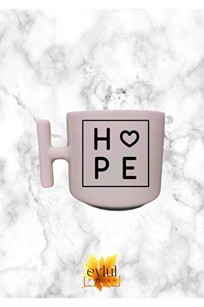 Eylül Design كوب لاتيه زجاجي مطبوع بتصميم خاص بمقبض على شكل حرف T بلون كريمي ...