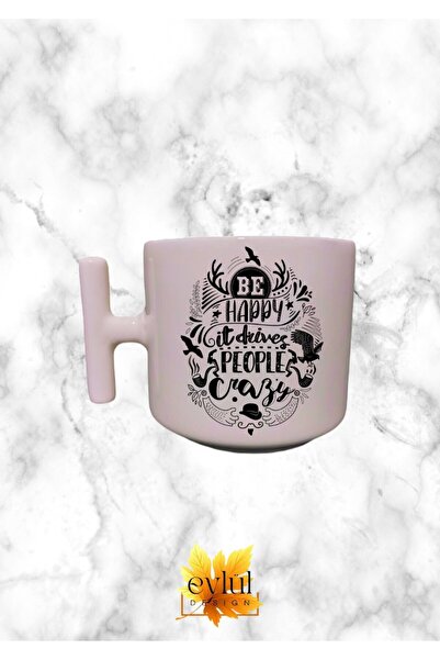 Eylül Design كوب لاتيه من الزجاج بتصميم خاص مطبوع عليه Be Happy Motivation مع...