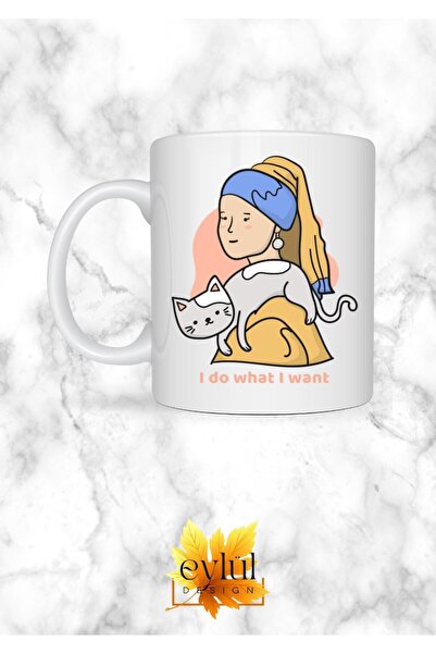 Art & Cats Girl with Pearl Earring Custom Design Printed Mug Gift Tea-Coffee Cup