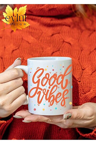 Eylül Design Good Vibes Written Fun Special Design Printed Mug Cup Gift Tea-C...