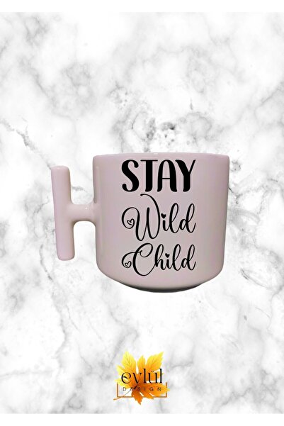 Eylül Design كوب لاتيه مصنوع من الزجاج ذو اللون الكريمي ومقبض Stay Wild Child...