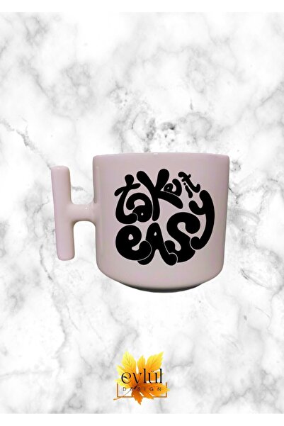 Eylül Design كوب على شكل حرف T بلون كريمي، خذ الأمر بسهولة، تصميم خاص مطبوع، ...