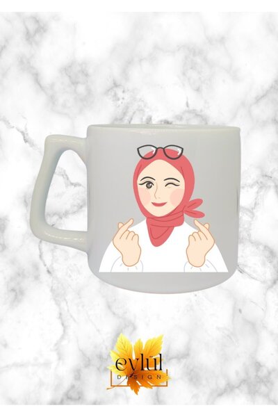 Eylül Design Girl with Hijab Themed Special Design Printed Luxury Ceramic Mug...