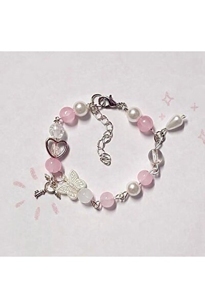 sleyshop pembe kuvars aytaşı anahtar doğal taş bileklik