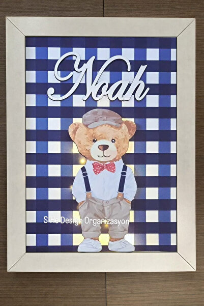 s'he design organizasyon LEDLİ AHŞAP OBJELİ KAPI SÜSÜ /ERKEK BEBEK İSMİNE ÖZE...