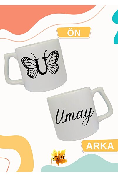 Eylül Design Letter U Black Butterfly Name Written Double-Way Printed Luxury ...
