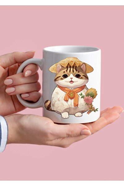 Eylül Design Cute Cat in a Hat Themed Cute Special Design Printed Mug Cup Gif...
