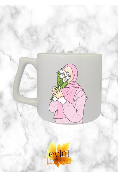 Eylül Design Girl with Hijab Themed Special Design Printed Luxury Ceramic Mug...