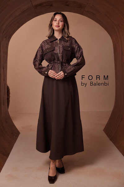 Balenbi Комбинирана риза с каишка и цип, двойна креп пола, скромен комплект 1185